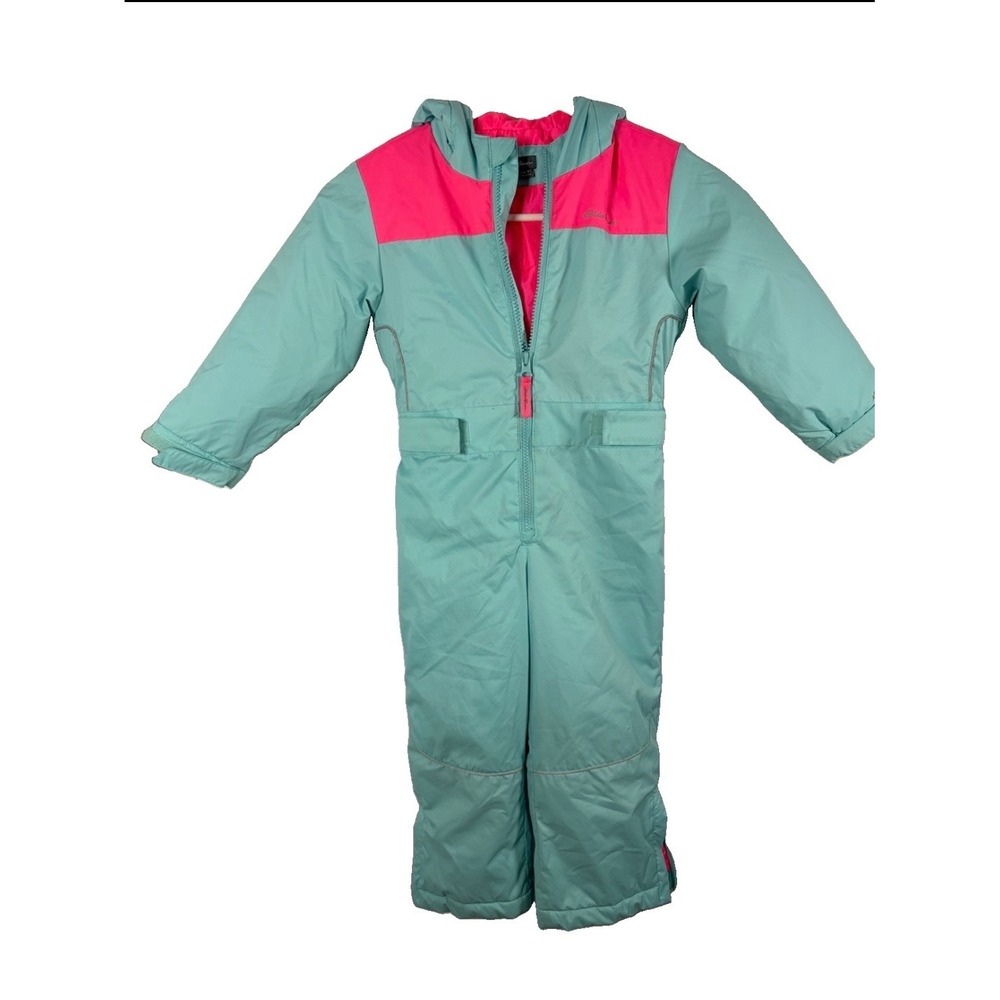 Eddie Bauer Kids Teal Pink Colorblock Hooded Snowsuit Girls 4T Winter Retro Neon